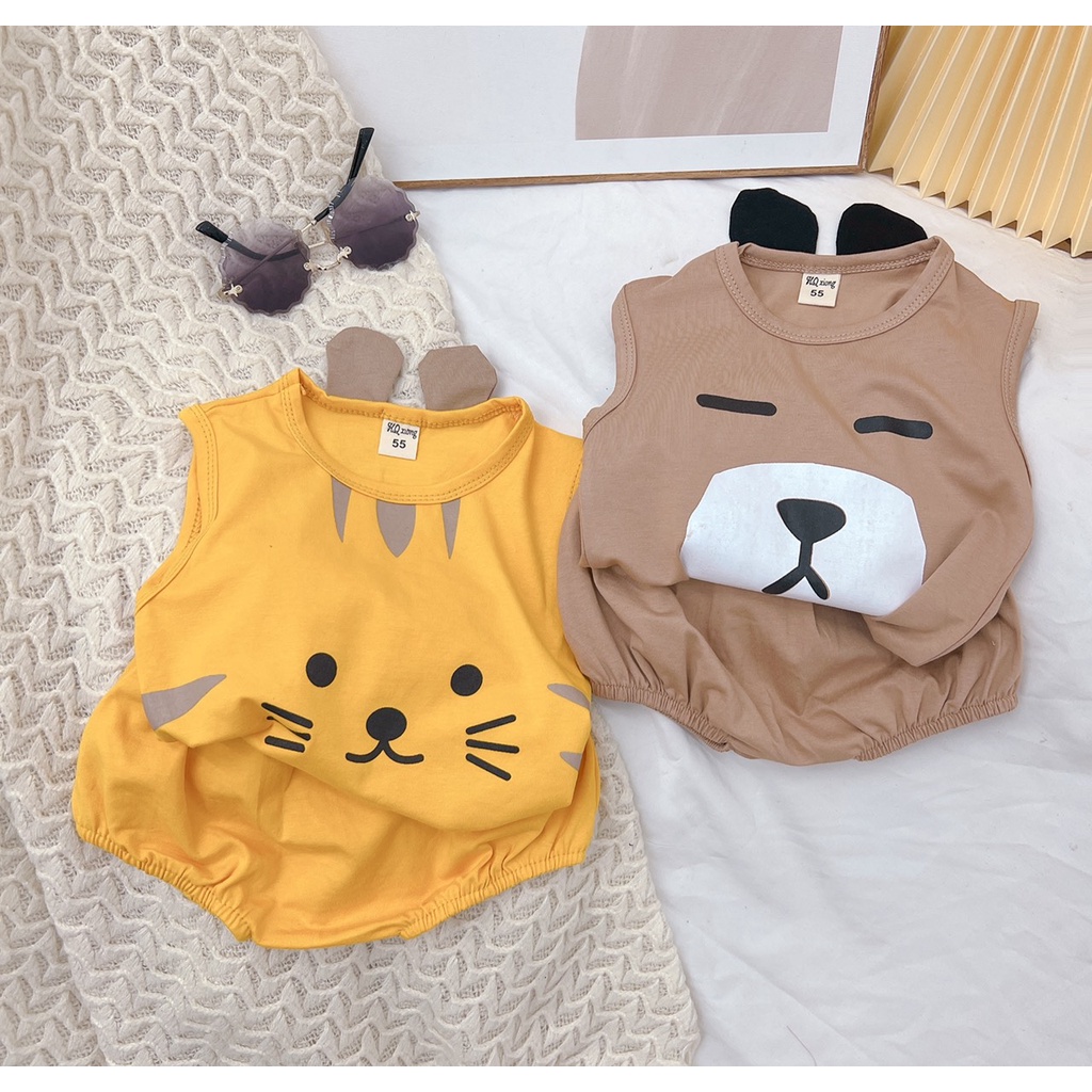 Bộ hè bé trai, bé gái, bộ cotton tai thú thật cạp rời dễ thương cho bé