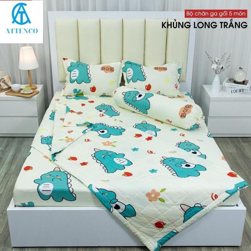 BỘ CHĂN GA GỐI COTTON 5 MÓN GIƯỜNG 1M6/1M8 GỒM CHĂN GA CHUN 2 VỎ GỐI DẦU VỎ ÔM chăn hè
