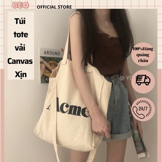 TÚI TOTE TRẮNG SỮA ĐÁY VUÔNG CỚ LỚN TÚI  ULZZANG VẢI ĐEO VAI VINTAGE ACME