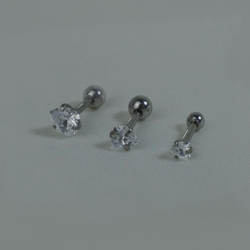 Bông tai thép titan - đính đá zircon - bông tai đuôi tròn bi