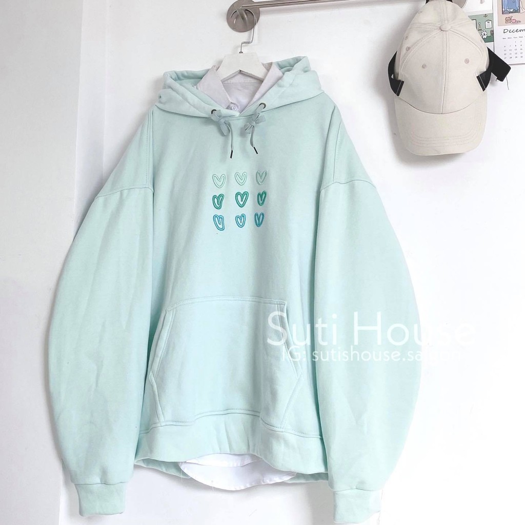 [ẢNH THẬT] Áo Hoodie Mint Thêu Tim Unisex Nam Nữ Form Rộng Vải Mịn Đẹp Phong Cách Ulzzang Xinh Xắn - Suti House
