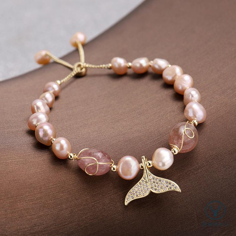 Vòng Đeo Tay May Mắn Đính Hạt Pha Lê Và Ngọc Trai Màu Hồng Dễ Thương