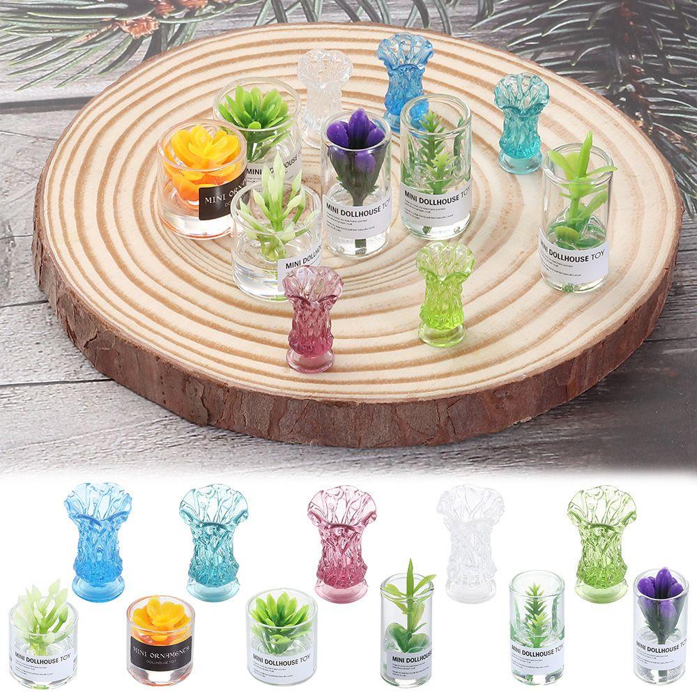 Bình Hoa Mini Màu Xanh Lá Dùng Trang Trí Nhà Búp Bê|Bình Thủy Tinh Đựng Đồ Chơi Trang Trí Nhà Cửa