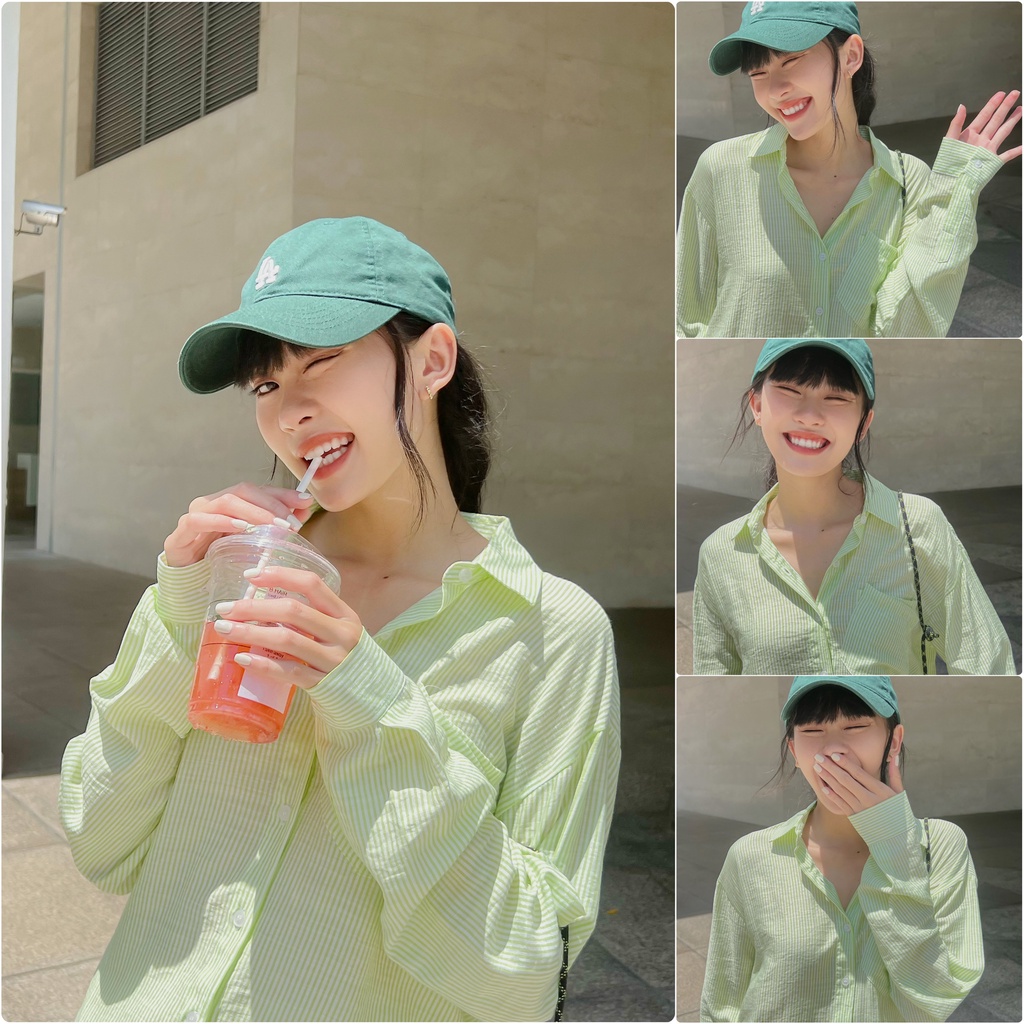 Áo somi tơ túi kiểu sọc xanh lá LENCLOTHING 869700