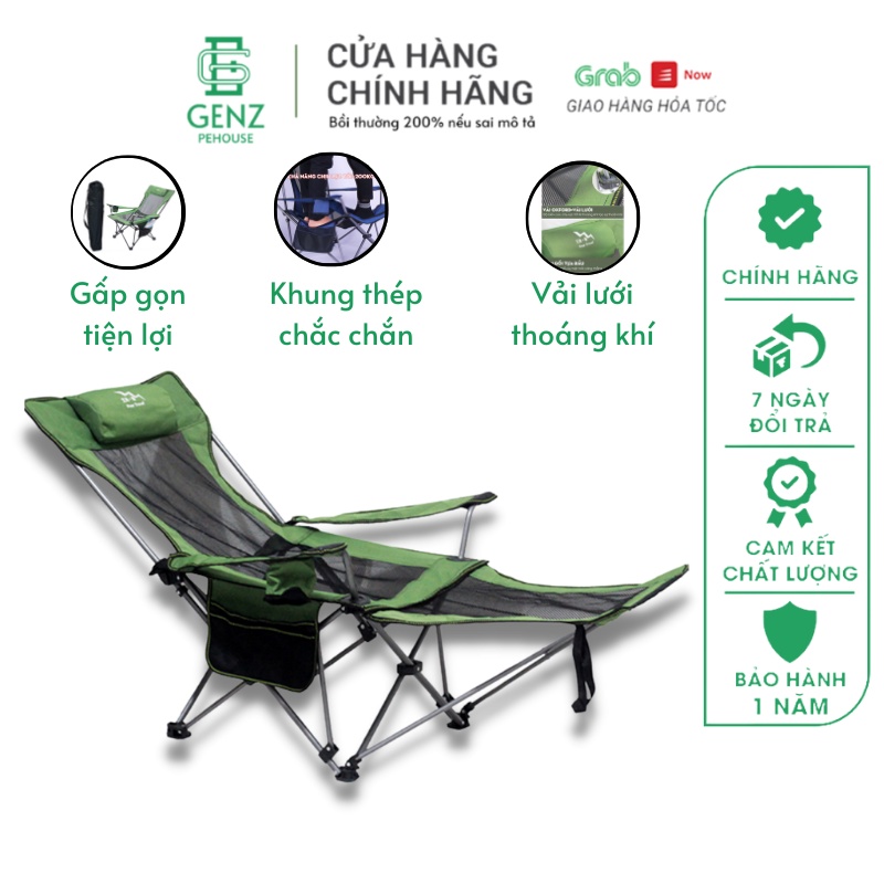 Ghế gấp đa năng thư giãn ngoài trời,Giường nằm dã ngoại di động Ngủ trưa văn phòng chất liệu vải Oxford khung sắt Genz