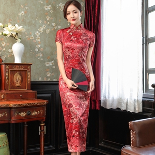 Đầm sườn xám tay ngắn 8 màu tùy chọn phong cách Trung Hoa cho nữ