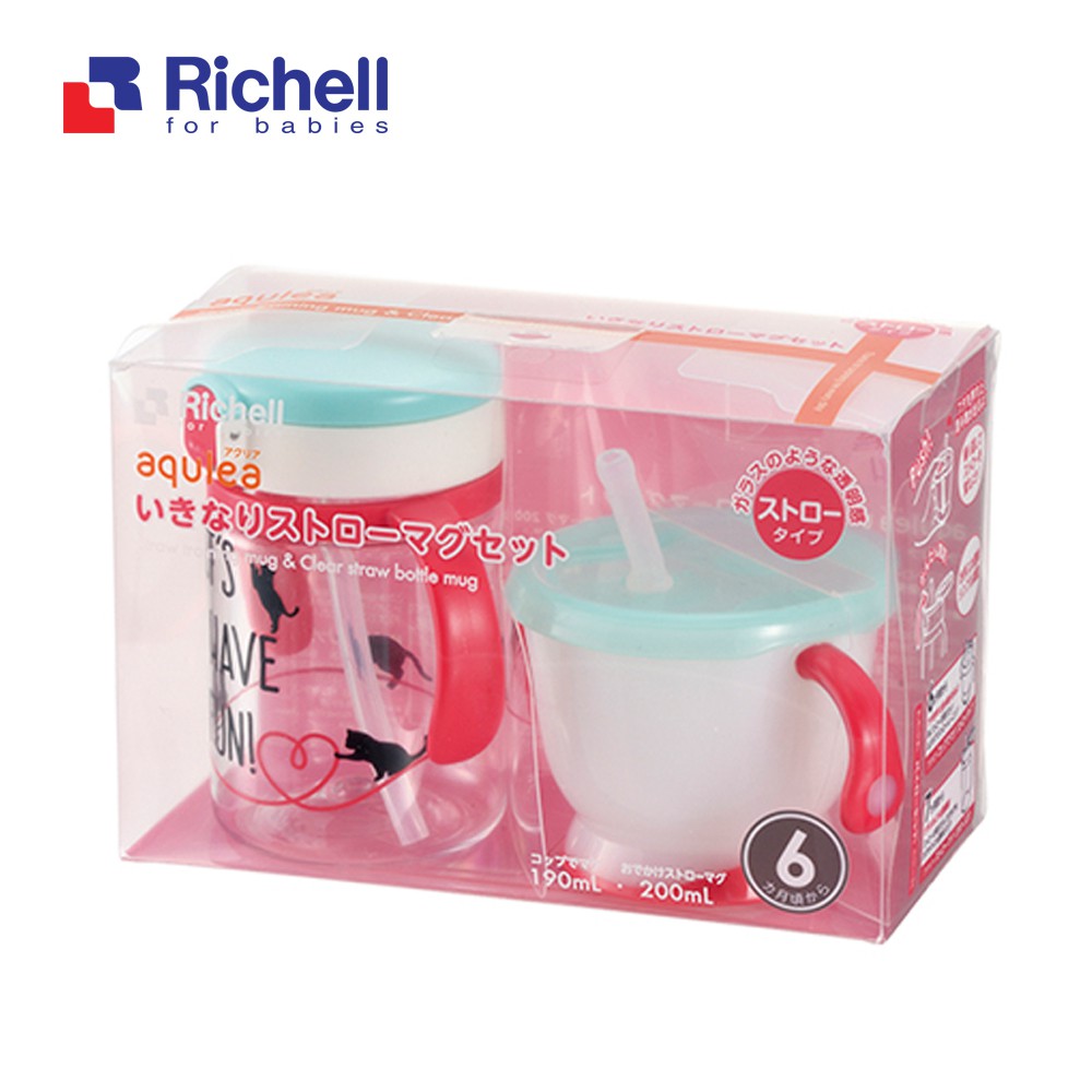 Bộ 2 cốc tập uống và cốc ống hút (tay đỏ) Richell RC41042