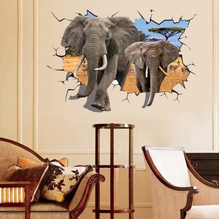 Xả kho Decal dán tường 3D 2 mẹ con voi