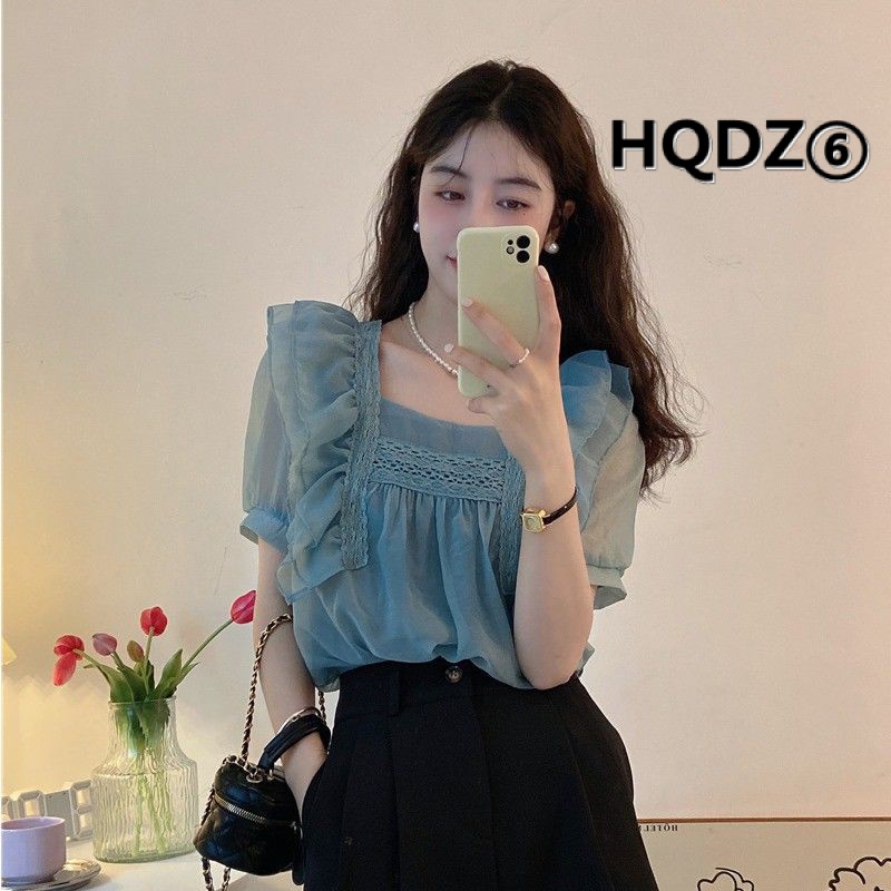 Áo Sơ Mi Tay Ngắn Cổ Vuông Phong Cách Hàn Quốc Thời Trang Mùa Hè Xinh Xắn Cho Nữ