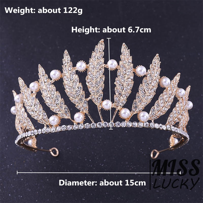 Vương miện thiết kế dạng lá đính kim cương giả sang trọng cho cô dâu
