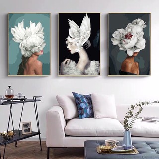 Tranh sơn dầu số hoá tự tô màu- Cô gái hoa hiện đại sang trọng - Decor trang trí