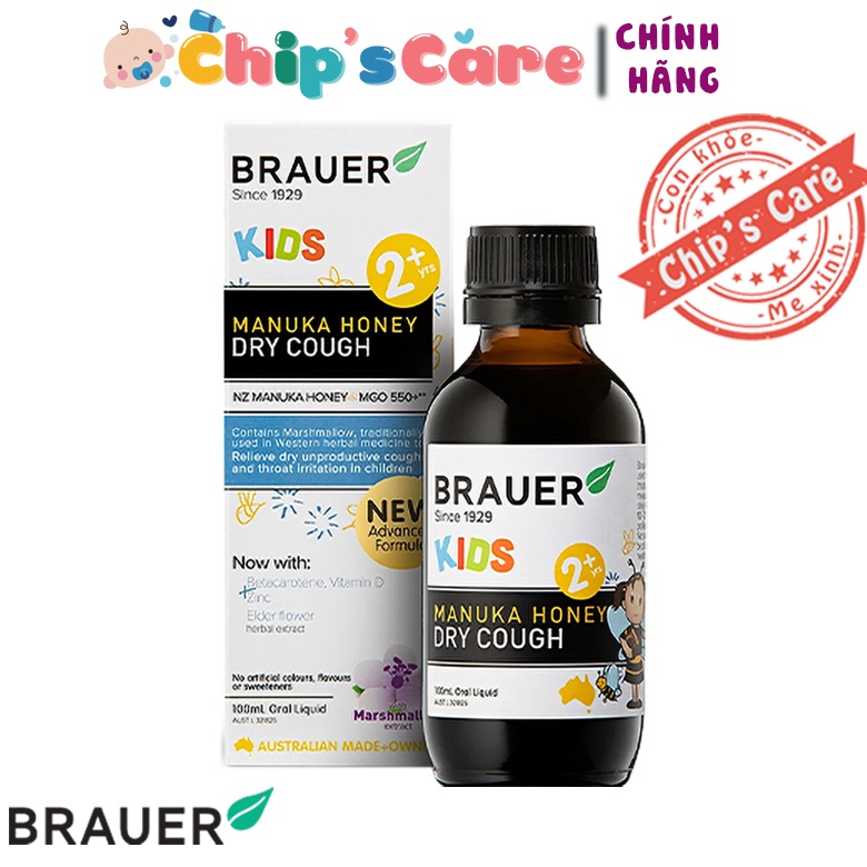 Siro Brauer manuka honey Dry cough cho bé từ 2 tuổi ho khan