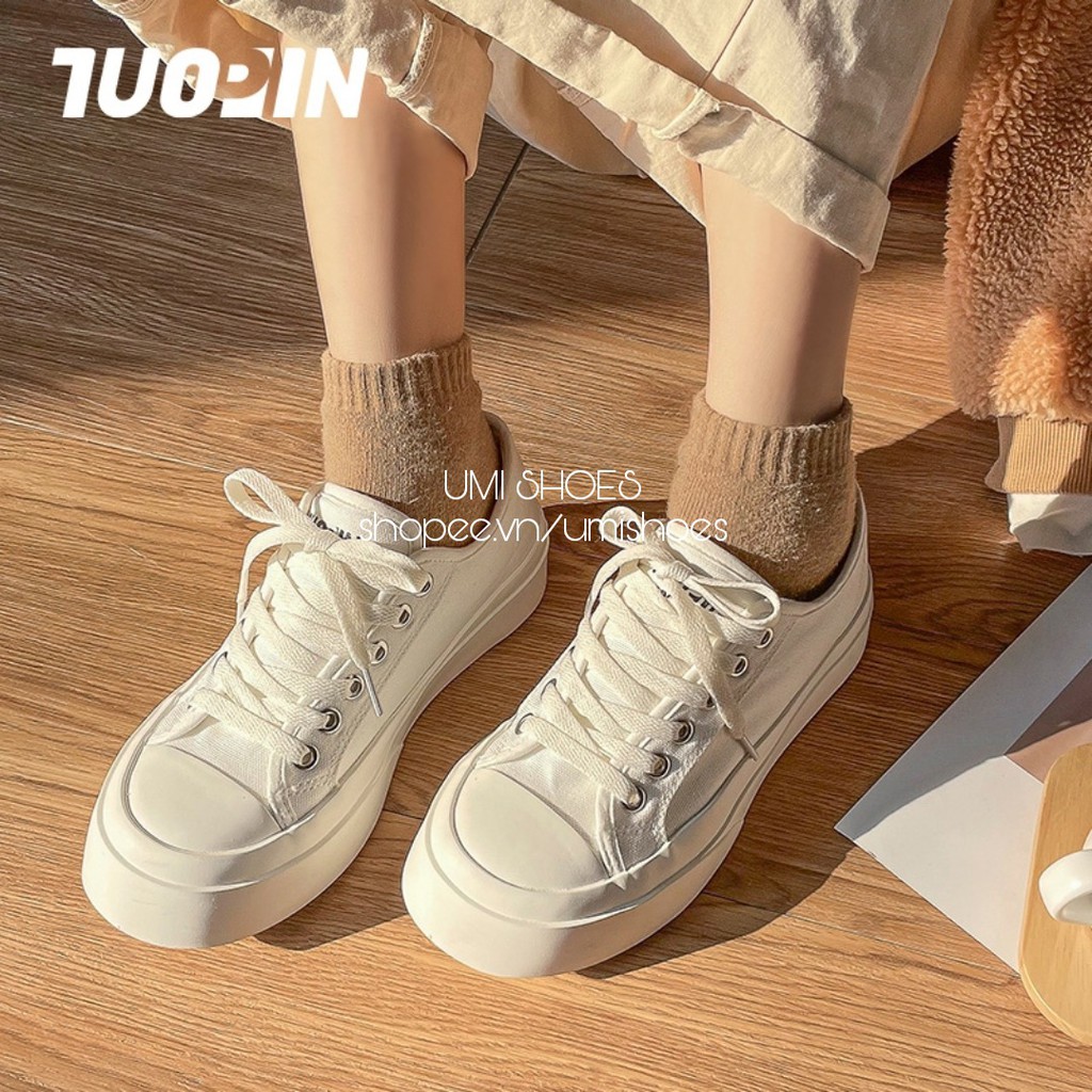 [LOẠI 1-SẴN] Giày thể thao nữ vải canvas đế bằng bánh mì cao 4cm hot mới ulzzang Basic màu đen/trắng/kem đẹp bata basic | BigBuy360 - bigbuy360.vn