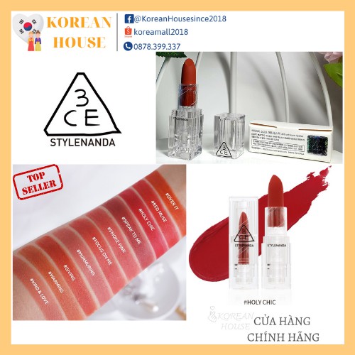 (Chính hãng) SON THỎI LÌ 3CE SOFT MATTE CLEAR LAYER 3.5g _Vỏ trong suốt như pha lê