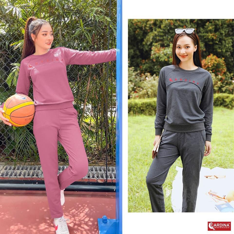 Đồ Bộ mặc nhà, bộ Nỉ Nữ Thu Đông Cao Cấp CARDINA Chất Cotton Tự Nhiên, Mềm Mại