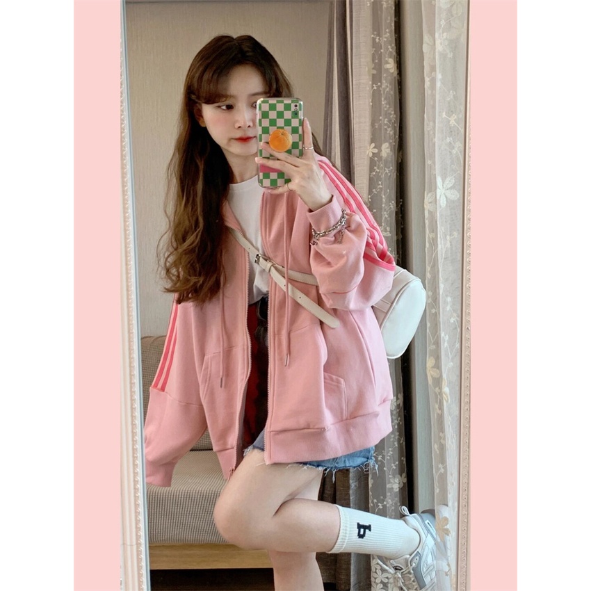 Áo Khoác Hoodie Dáng Rộng Phối Khóa Kéo Màu Hồng Dễ Phối Đồ Cho Nữ | BigBuy360 - bigbuy360.vn