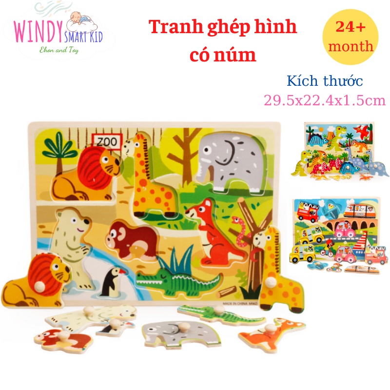 Đồ Chơi Giáo Dục Tranh Ghép Hình Các Chủ Đề Có Núm cho bé - Đồ Chơi Gỗ Thông Minh WINDYSMARTKID