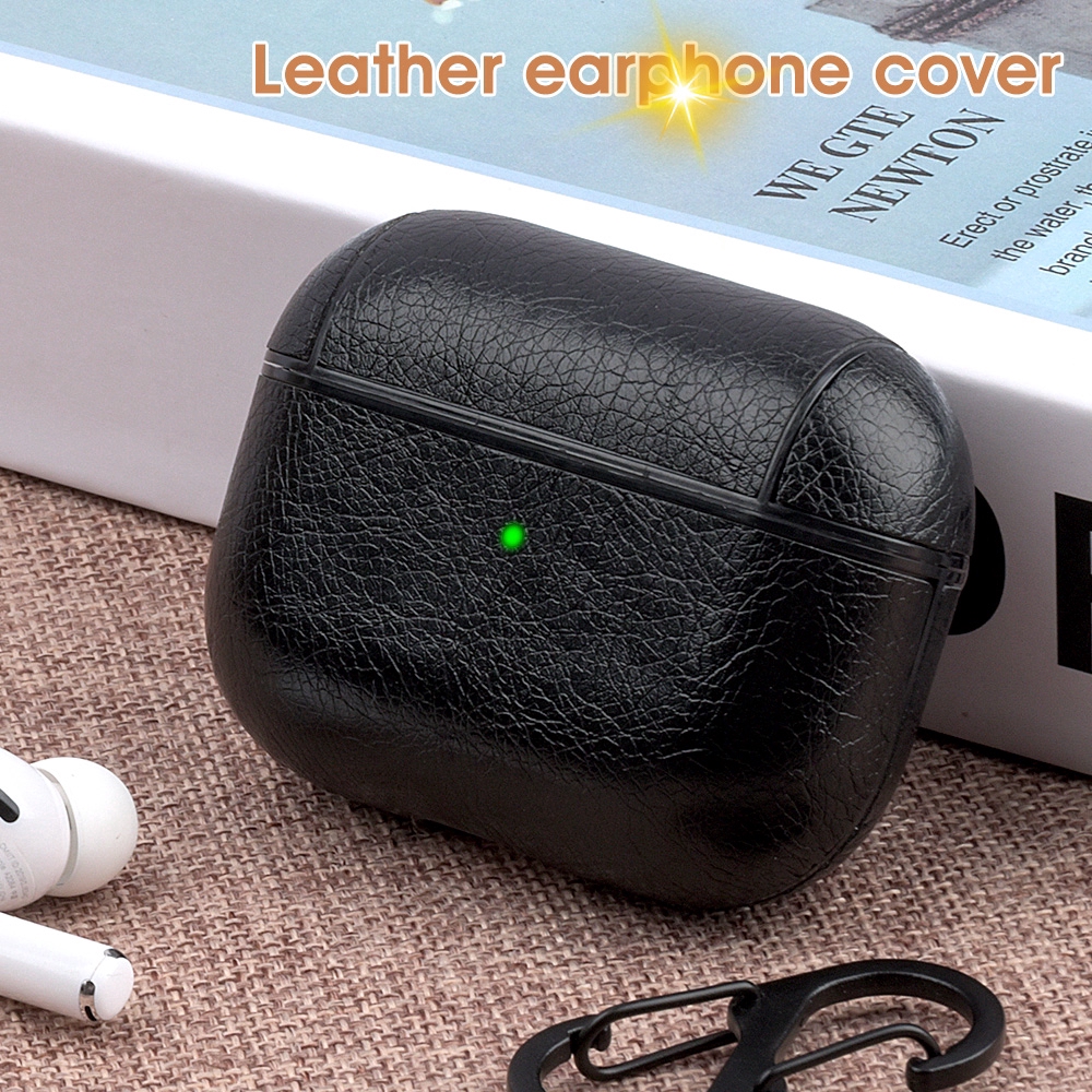 Vỏ bảo vệ hộp sạc tai nghe bluetooth không dây bằng da thích hợp cho Apple Airpods Pro kèm móc treo