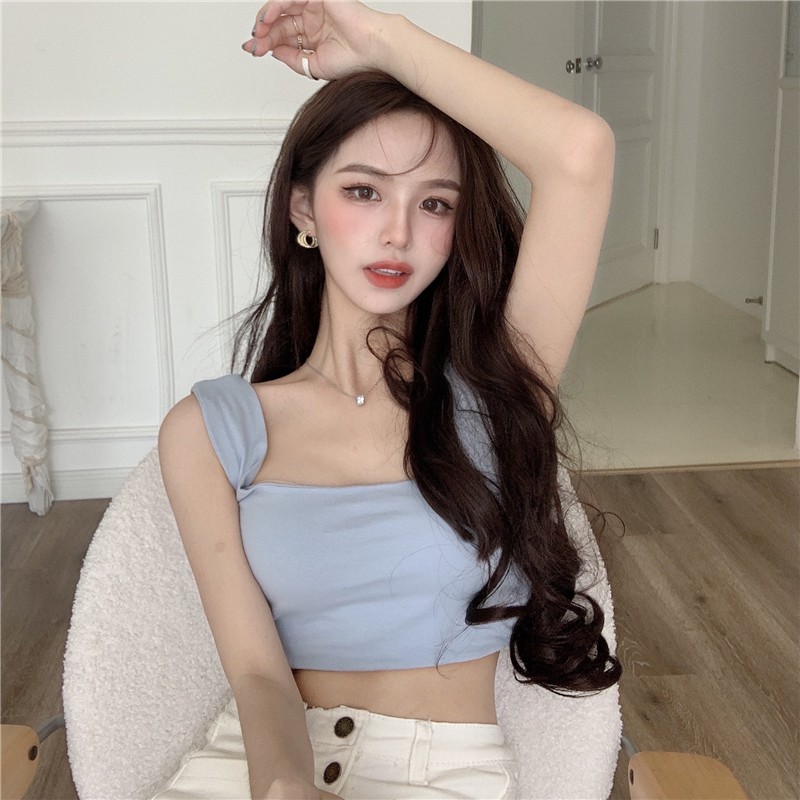 Cocory vn Áo kiểu cổ vuông trễ vai vải cotton cho nữ