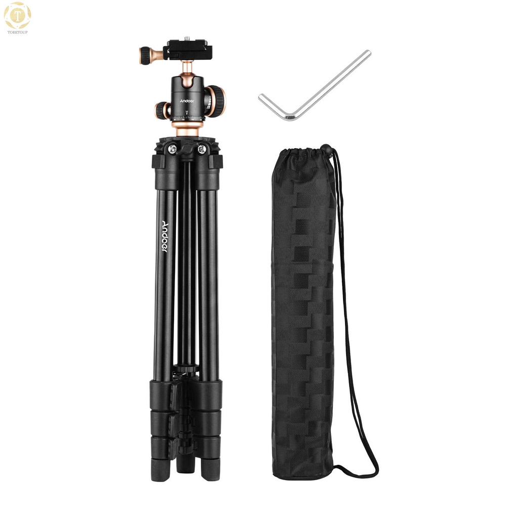 Shipped within 12 hours】 Andoer Q160SA Camera Tripod Complete Tripods with Panoramic Ballhead Bubble Level Adjustable Height Portable Travel Tripod for DSLR Digital Cameras Camcorder Mini Projector Compatible with Canon Nikon Sony Tripod [TO]