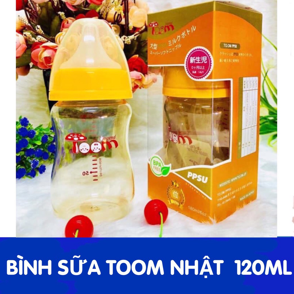 [Mã 267FMCGSALE giảm 8% đơn 500K] Tặng 01 núm ti - Bình sữa PPSU Toom Nội địa Nhật Bản Cổ rộng 120ml/160ml/240ml