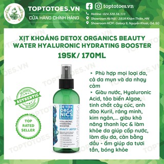 Xịt khoáng Detox Organics Beauty Water Hyaluronic Hydrating Booster cấp nước, dưỡng ẩm, thanh lọc da