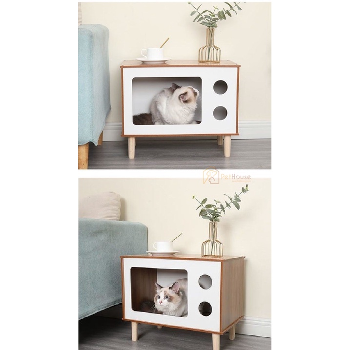 Nhà gỗ cho mèo hình hộp chất liệu gỗ Plywood