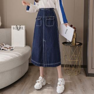 Chân Váy Denim Lưng Cao Xẻ Tà Thời Trang Cho Nữ