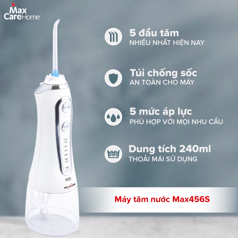 [COMBO GIẢM 320K] Máy tăm nước cầm tay Maxcare Max456S + Bàn chải điện sóng siêu âm Maxcare Hera Whitening