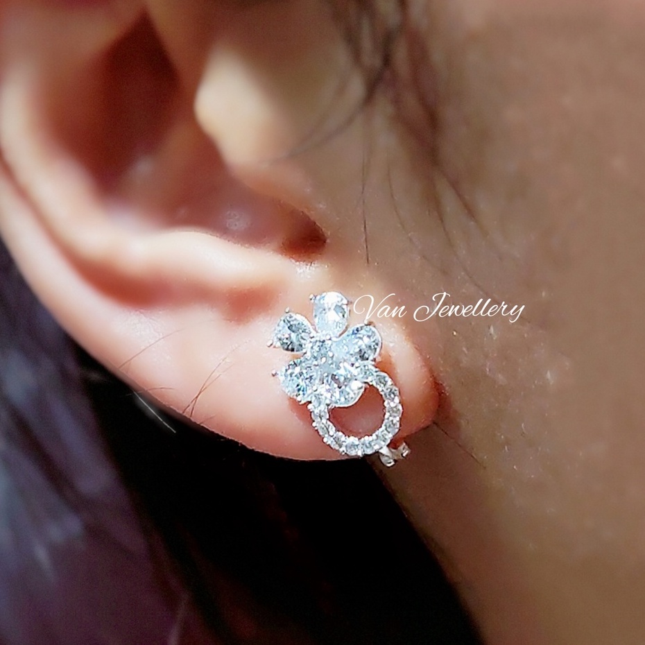 Khuyên tai bạc Khuyên cài Hoa nạm đá sang chảnh s950 cao cấp