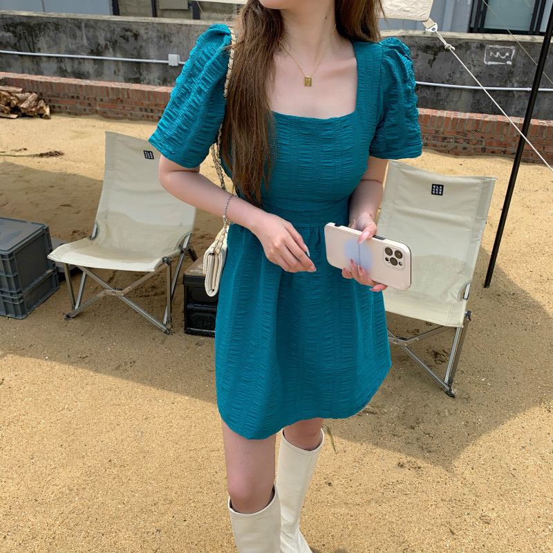 Đầm ôm SUXI ngắn tay cổ vuông lưng cao thời trang hàn