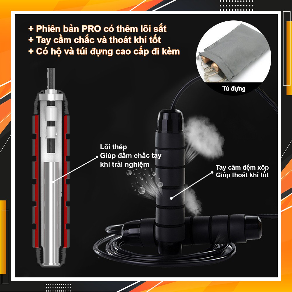 Dây nhảy thể lực đàn hồi 2.9m chính hãng EROS, Dây nhảy giảm cân lõi thép bọc silicon cao cấp