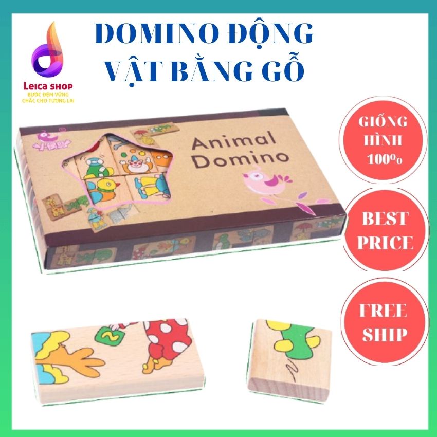 Trò chơi Domino động vật bằng gỗ, cho bé 2-4 tuổi, giúp phát triển tư duy, nhận biết con vật.Leicashop