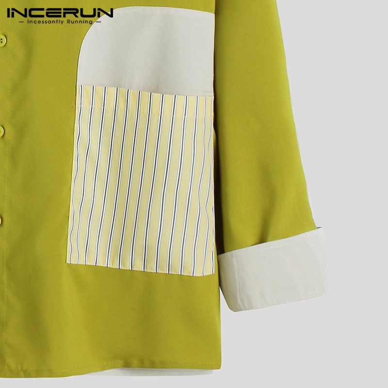 Áo Sơ Mi INCERUN Dài Tay Phối Màu Thời Trang Cho Nam Giới