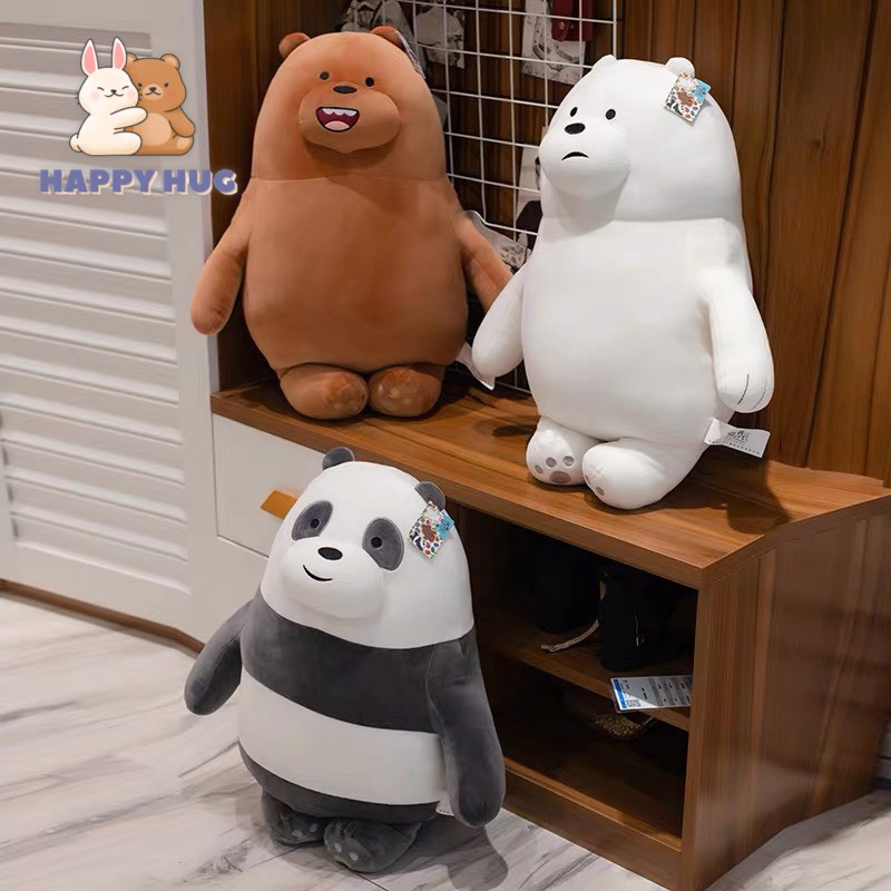 Bộ 3 gấu bông We Bare Bears Size 20/28cm nằm siêu dễ thương vỏ lông nhung mịn, nhồi gòn cao cấp - Happy Hug