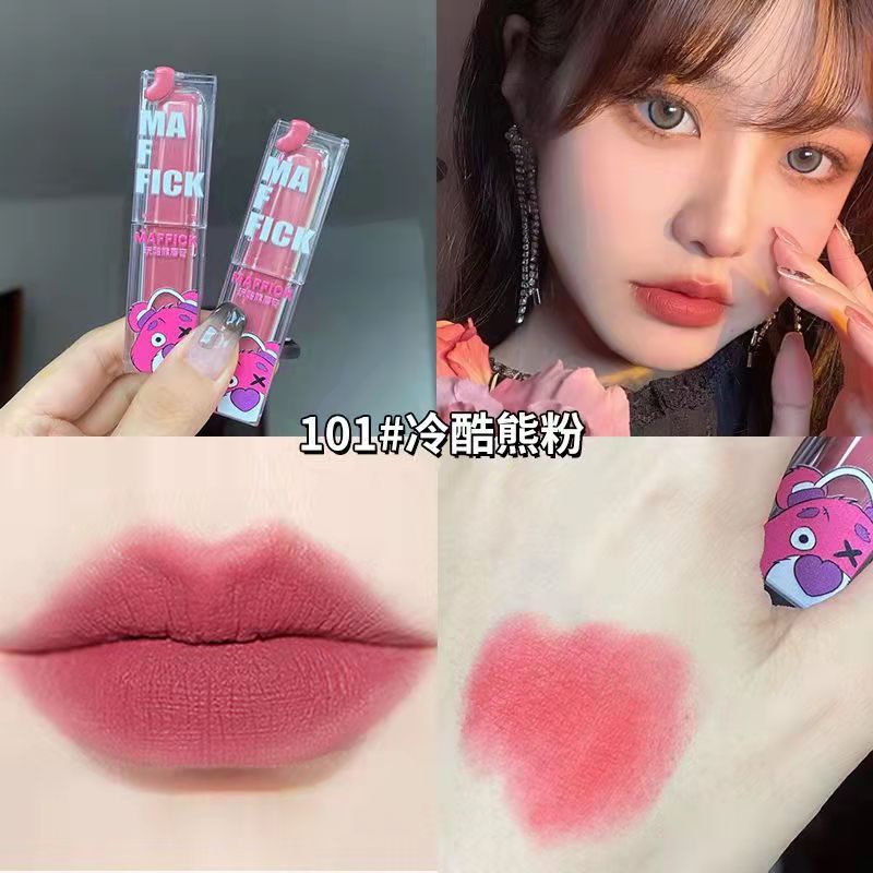 Son Lì Màu Maffick Trong Suốt Chống Nước Lâu Trôi Vỏ Hình Gấu Hồng Dâu Tây