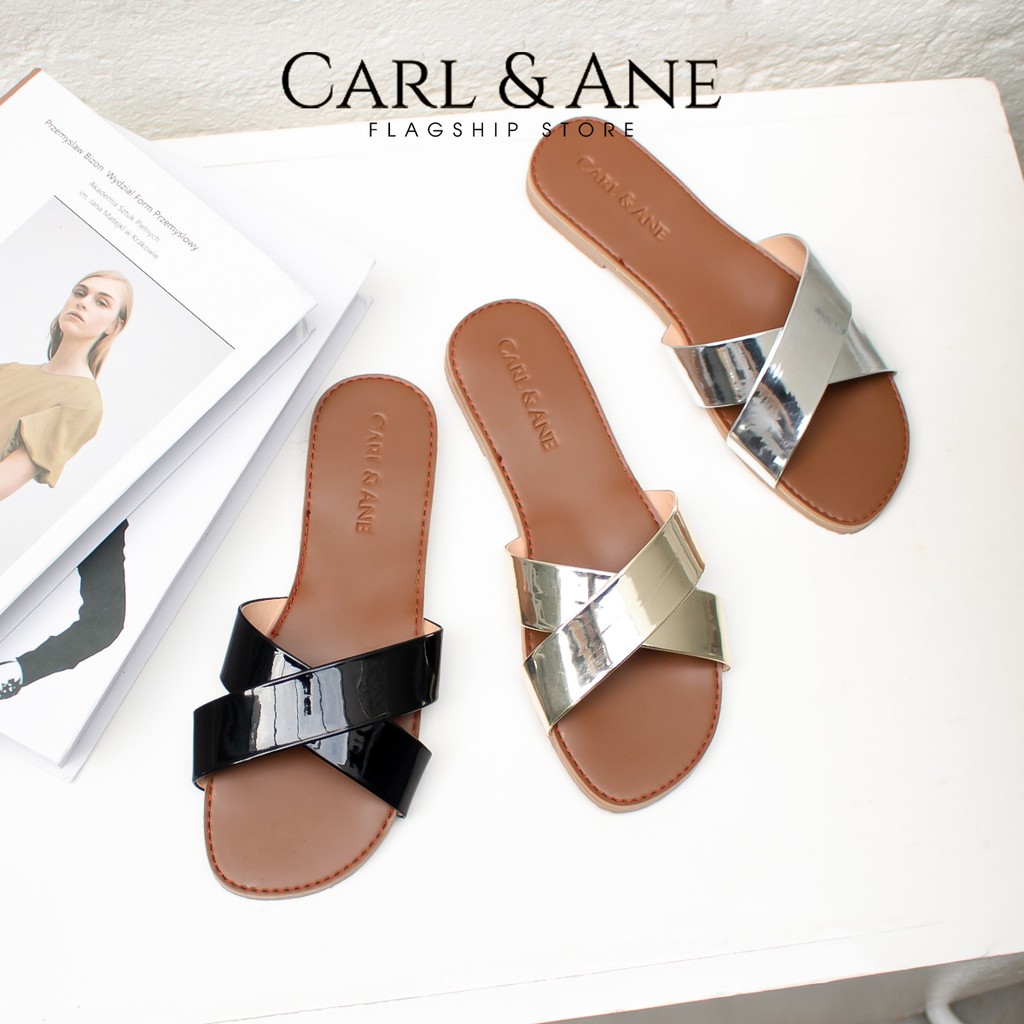  Carl & Ane - Dép nữ thời trang quai chéo chữ X siêu mềm êm chân màu đồng - DC004