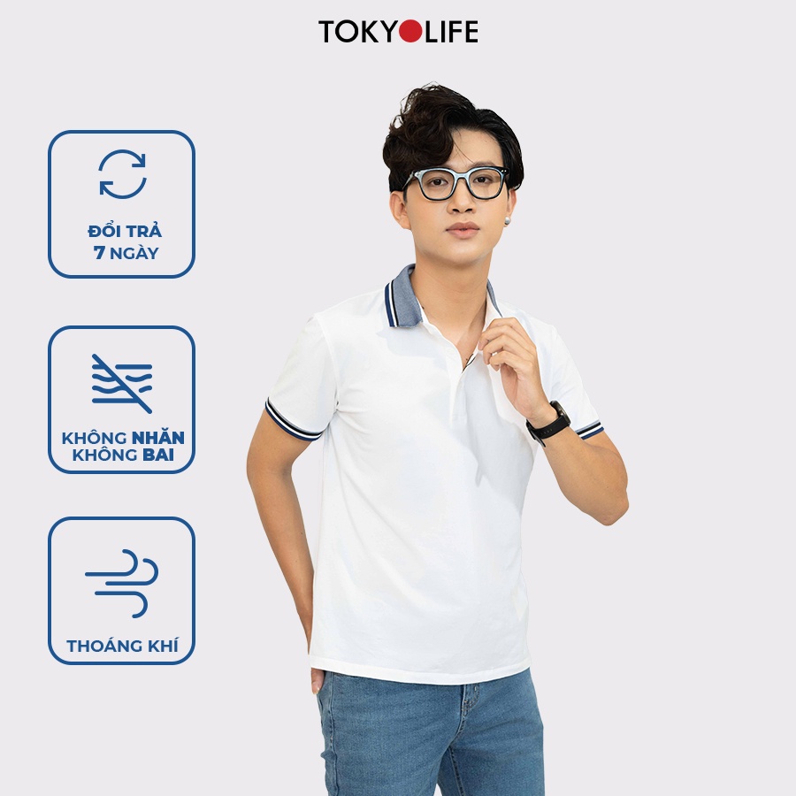 Áo Polo Nam Cotton Cao Cấp, Basic Sang Trọng Lịch Lãm TOKYOLIFE phối cổ len màu, bo tay N7POL012I