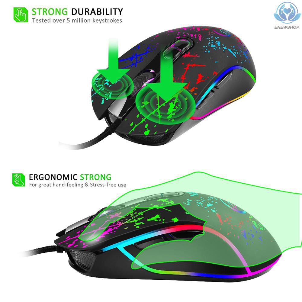 【enew】YWYT Wired Gaming Mouse Professional Macro Definition Gaming Mice with Adjustable DPI Ergonomic Grip RGB Breathing Light Black