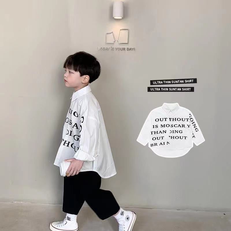 Áo sơ mi trắng dài tay phong cách Hàn Quốc thời trang 2021 mới cho bé trai