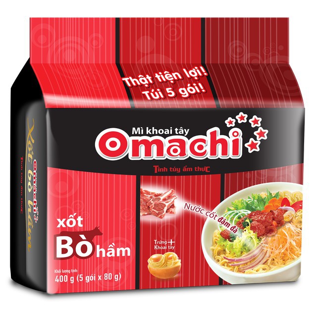 Combo 5 gói Mì khoai tây Omachi Sườn hầm/Xốt Bò hầm