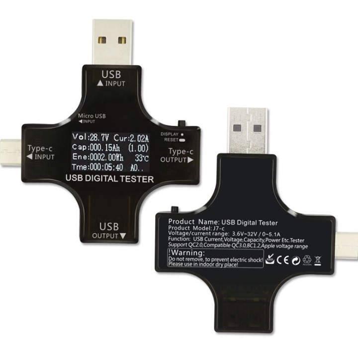 Thiết bị đo dòng ,điện áp, chính hãng Juwei,USB Safety Tester J7-C Cổng TYPE C, Màn Hình Màu TFT