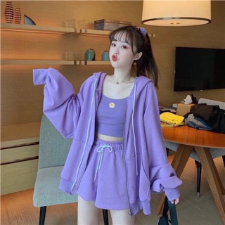 Set croptop+ quần thể thao+ áo khoác ulzzang tím 🔥🔥 (hàng sẵn có tách set)