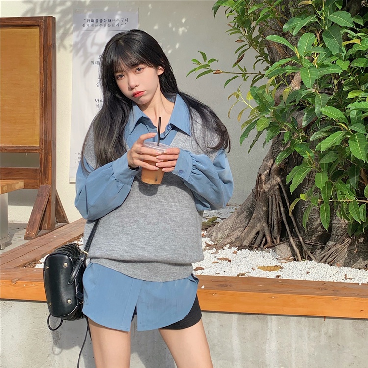 Áo Dệt Kim Sát Nách Giả Nhiều Lớp Kiểu Hàn Quốc Dễ Phối Đồ