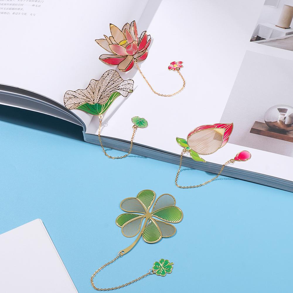 FAY Thẻ Đánh Dấu Sách Bằng Đồng Thau Hình Lá Sen Phong Cách Trung Hoa