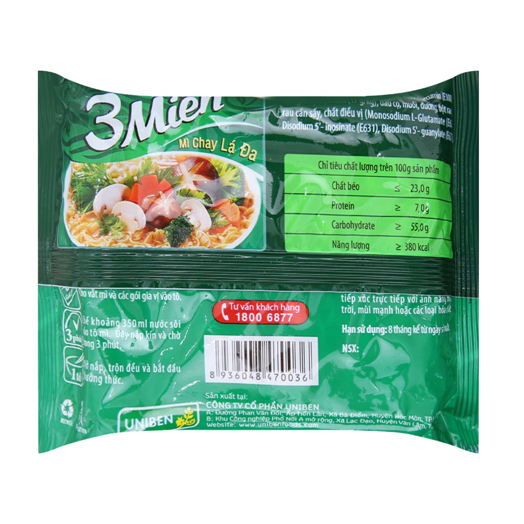 Thùng 30 Gói Mì Ăn Liền Chay - Mì 3 Miền Chay Lá Đa 65g