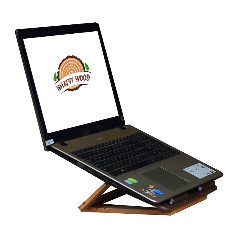 Kệ laptop thông minh có thể gấp gọn vào balo mang đi, kệ để laptop, giá kê đỡ laptop để bàn bằng gỗ Nhatvywood NVLP05BR