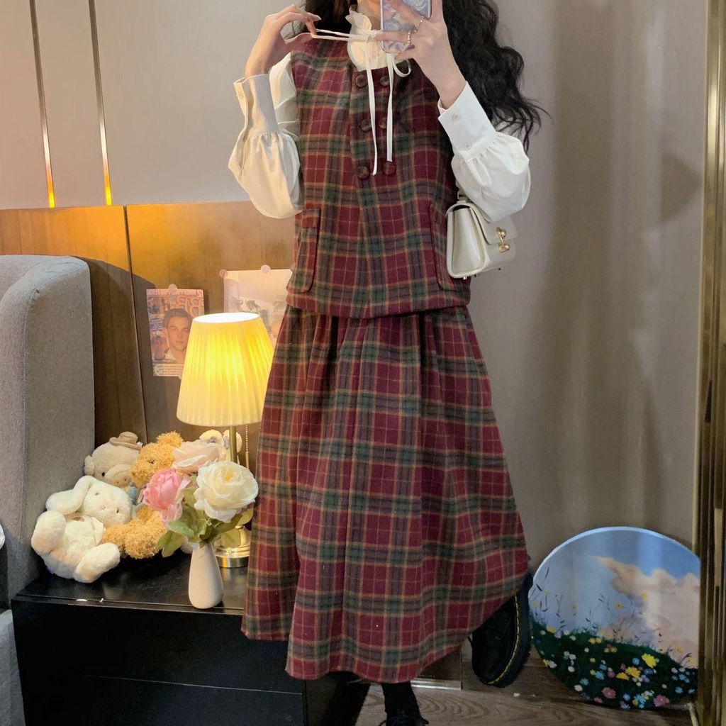 Bộ Áo Sơ Mi + Chân Váy Lưng Cao Thời Trang Cho Nữ