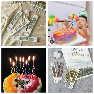 Hộp 6 cây nến dáng cong xoắn nhiều màu sắc trang trí bánh kem