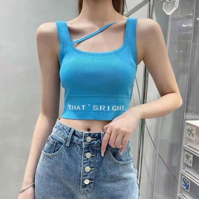 Áo Croptop Dệt Kim Không Tay In Chữ Thời Trang Cho Nữ